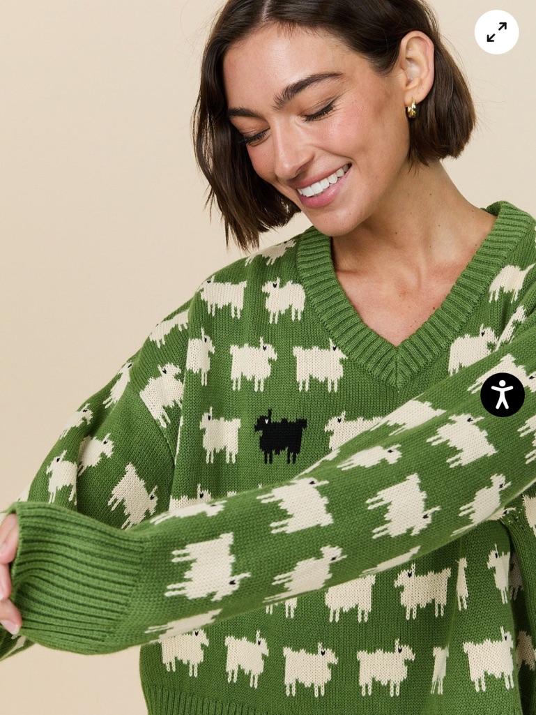 Warm & Wonderful Women's Diana Edition Cotton Linen V-Neck Sheep Sweater Green,S — image 2 of 6